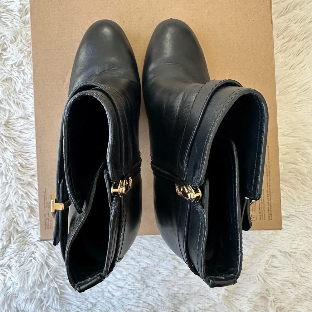 Tory Burch Bristol Black Leather Ankle Booties Size 9.5 Heeled Zip Boots